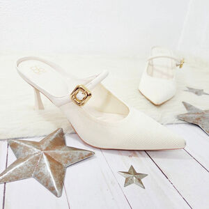 Cosy Island GraceLithe Pointed Toe Heeled Mules cream knit women's Size 9.5